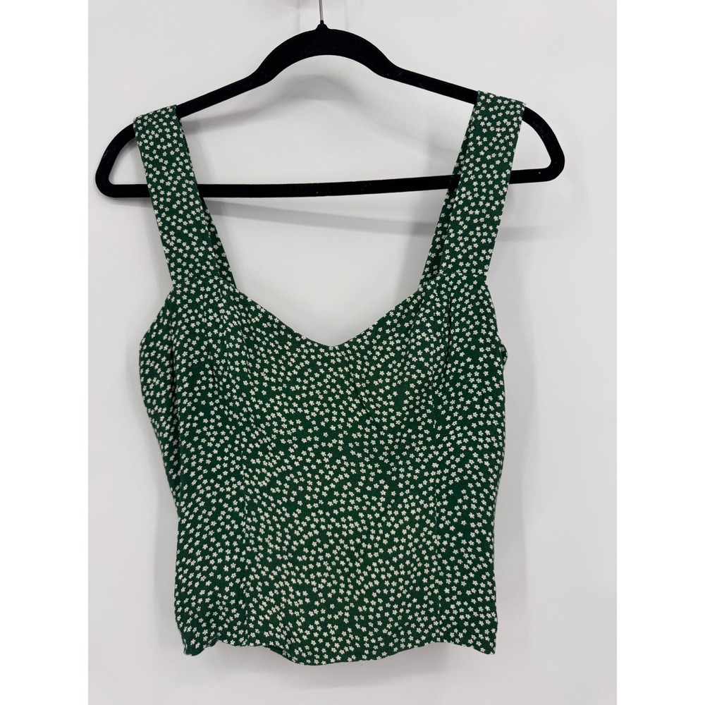 Reformation Hester Crepe Top Womens 10 Green Floral Sweetheart Smocked Back - Picture 2 of 7